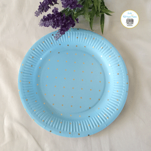 12pk 23cm Blue Dotty Paper Plate with Gold Foiled