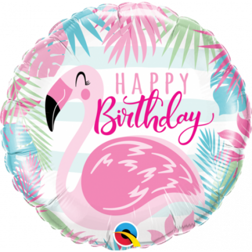 45cm Happy Birthday Flamingo Foil Balloon e1617852676948