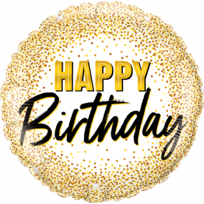 45cm Happy Birthday Gold Glitter Dots Foil Balloon