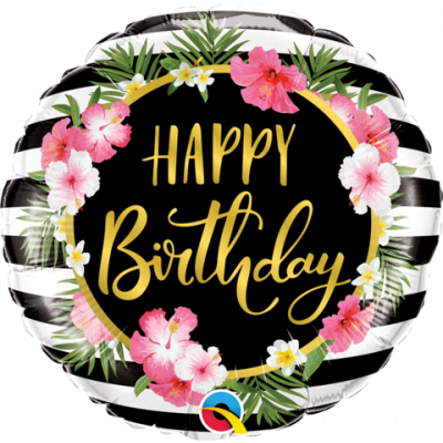 45cm Happy Birthday Hibiscu Stripes Foil Balloon