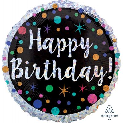 45cm Happy Birthday Holographic Polka Dot Foil Balloon