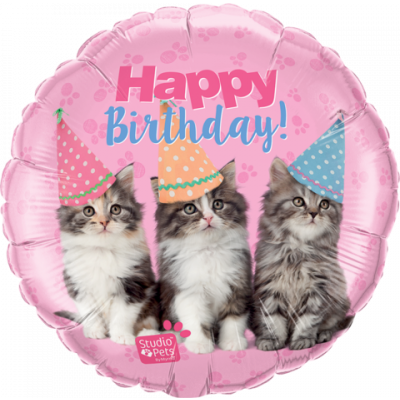 45cm Happy Birthday Kittens Foil Balloon