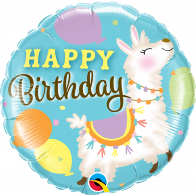 45cm Happy Birthday Llama Foil Balloon