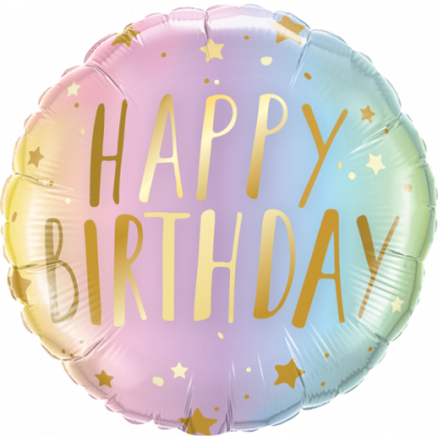 45cm Happy Birthday Pastel Ombre Stars Foil Balloon