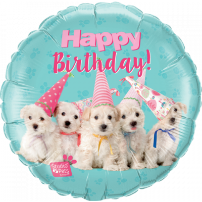 45cm Happy Birthday Puppies Foil Balloon