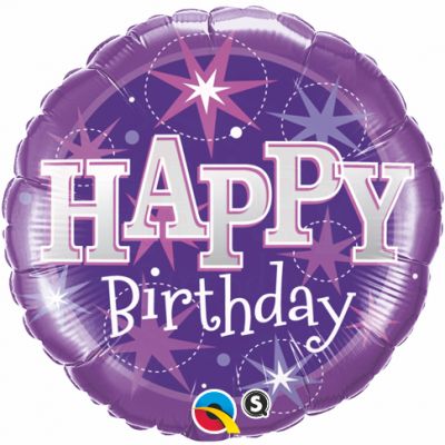 45cm Happy Birthday Purple Sparkle Foil Balloon