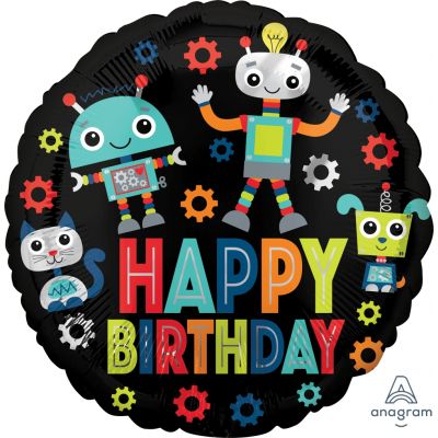 45cm Happy Birthday Robots Foil Balloon