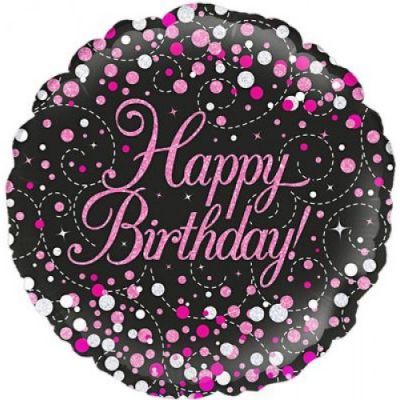 45cm Happy Birthday Sparkling Fizz Black Pink Foil Balloon