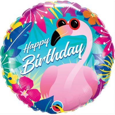 45cm Happy Birthday Tropical Flamingo Foil Balloon