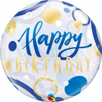 56cm Birthday Blue Gold Dots Bubble Balloon