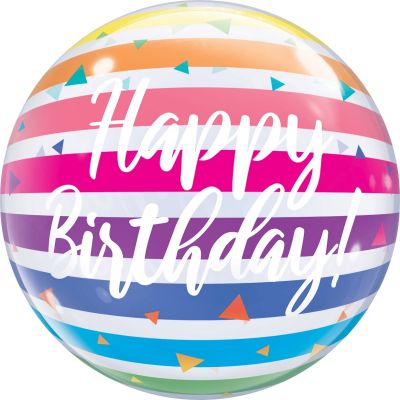 56cm Birthday Bright Rainbow Stripes Bubble Balloon