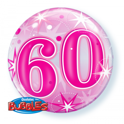 60th Pink Starburst Sparkle Bubble Balloon