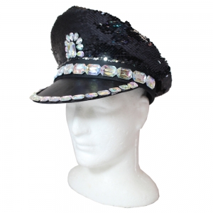 Black Rhinestone Sequin Police Hat
