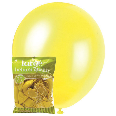 Yellow 25 x 30cm Metallic Balloons