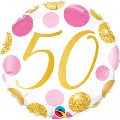45cm 50th Pink Gold Dots Foil Balloon