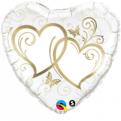 45cm Entwined Hearts Gold Foil Balloon