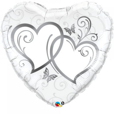 45cm Entwined Hearts Silver Foil Balloon