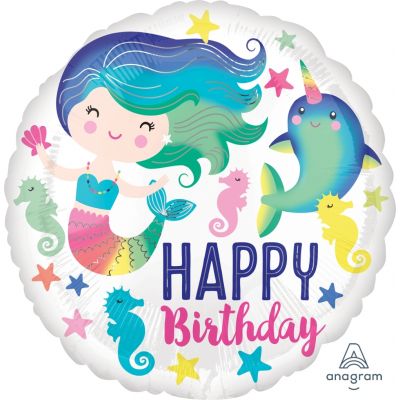 45cm Mermaid Happy Birthday Foil Balloon