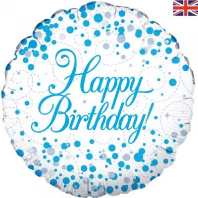 45cm Sparkling Fizz Blue Happy Birthday Foil Balloon e1620873999905
