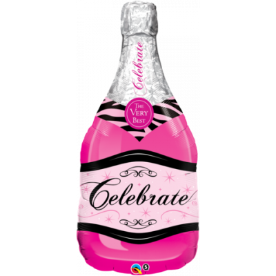 99cm Celebrate Pink Bubbly Wine Bottle Foil Balloon