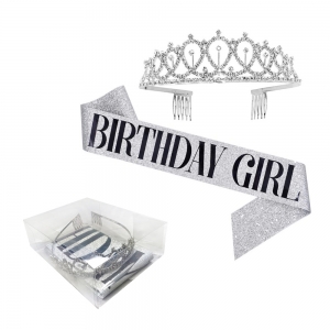 Silver Birthday Girl Tiara Sash Set