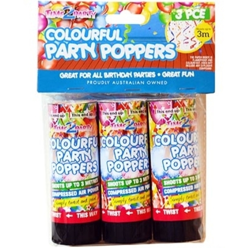3pce Colourful Party Poppers