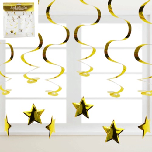 6pk Metallic gold Swirl Hanging Decoration