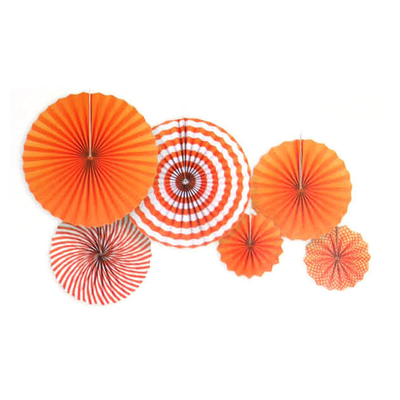 6pk Orange Plain Stripe Decoration Fans