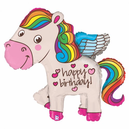 114cm Rainbow Birthday Pony Foil Balloon