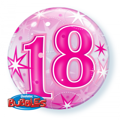 18th Pink Starburst Sparkle Bubble Balloon
