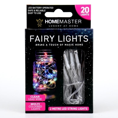 20 Fairy Lights Clear Multi Colour Battery Operated