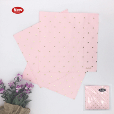 20pk Pink Dotty with Gold Napkins 33 x 33 cm
