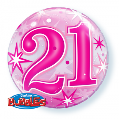 21st Pink Starburst Sparkle Bubble Balloon
