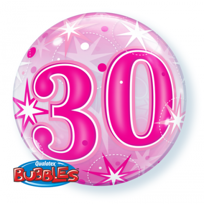 30th Pink Starburst Sparkle Bubble Balloon