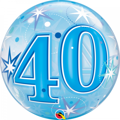40th Blue Starburst Sparkle Bubble Balloon