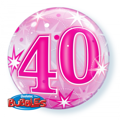 40th Pink Starburst Sparkle Bubble Balloon
