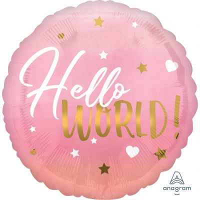 45cm Baby Girl Hello World Foil Balloon