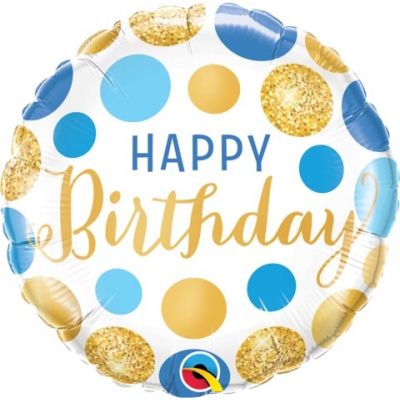 45cm Birthday Blue Gold Dots Foil Balloon
