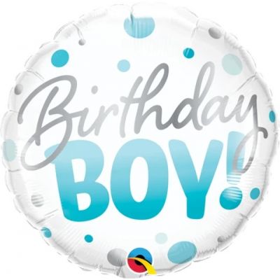 45cm Birthday Boy Blue Dots Foil Balloon