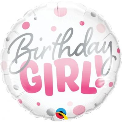 45cm Birthday Girl Pink Dots Foil Balloon