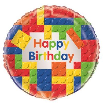 45cm Happy Birthday Building Blocks Foil Balloon