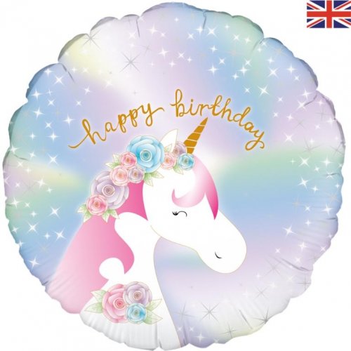 45cm Pastel Unicorn Birthday Iridescent Foil Balloon