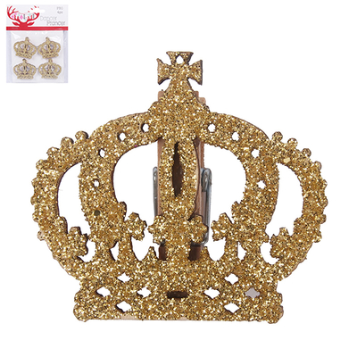 4pk Christmas Gold Crown Pegs