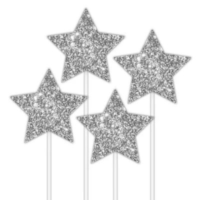 4pk Star Cake Toppers Silver