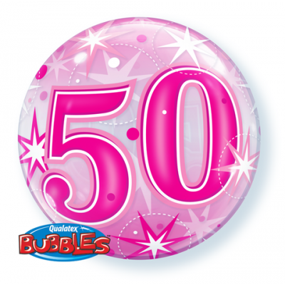 50th Pink Starburst Sparkle Bubble Balloon