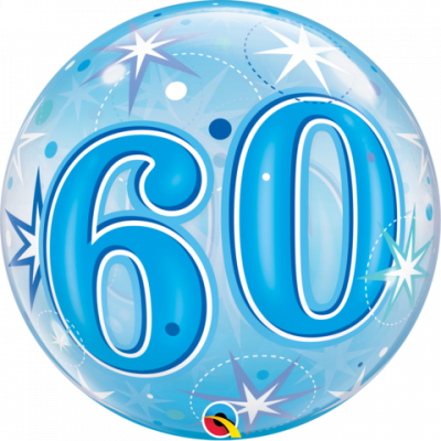 60th Blue Starburst Sparkle Bubble Balloon
