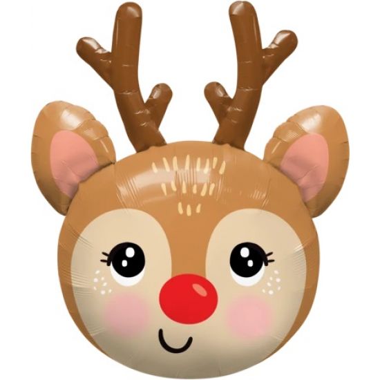 89cm Red Nosed Reindeer Head Foil Balloon