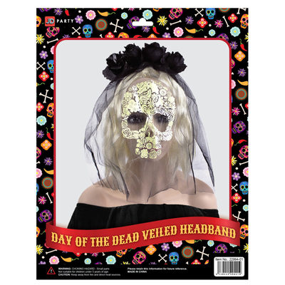 Day of the Dead Veiled Rose Headband Black