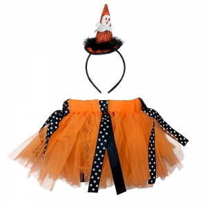 Girls Orange Black Striped Tu Tu Headband Set