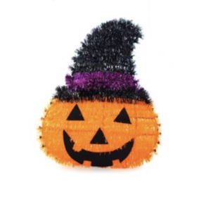 Halloween Character Tinsel Plaque Pumpkin with Hat